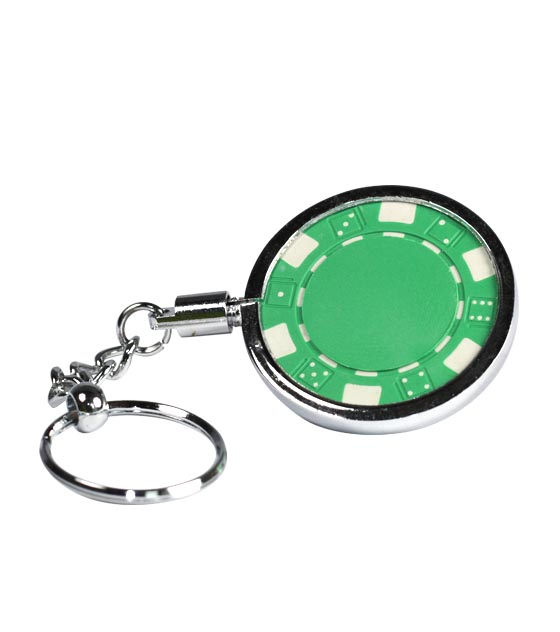  Green Dice Chip with Silver trim key ring